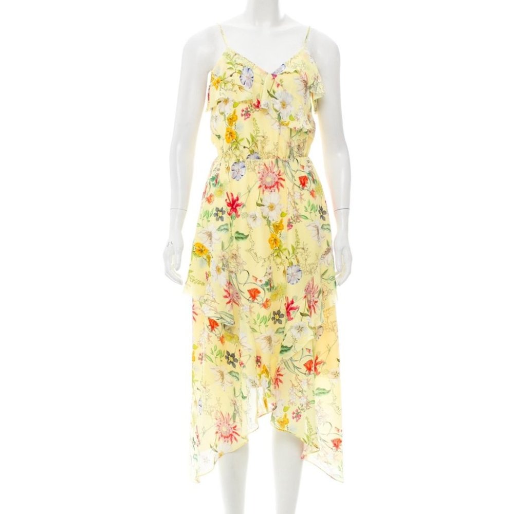 Parker silk floral midi ruffle dress XS